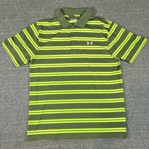 Under Armour Polo Mens Large Golf Shirt Loose Heat Gear Green Turf Color Striped